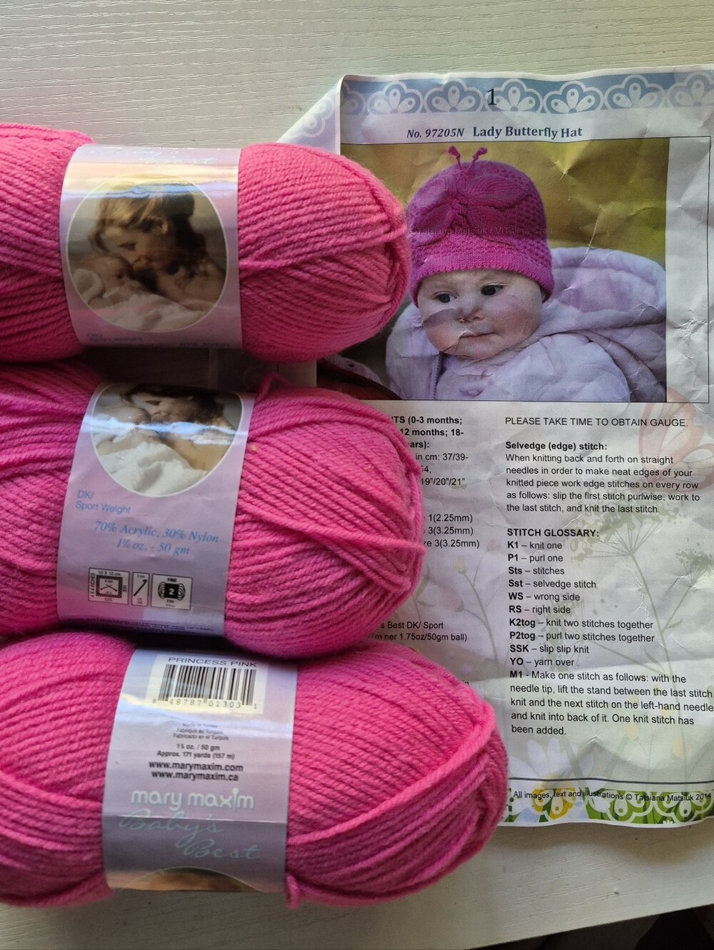 Mary Maxim Baby's Best Yarn-3 Skeins And Hat Pattern